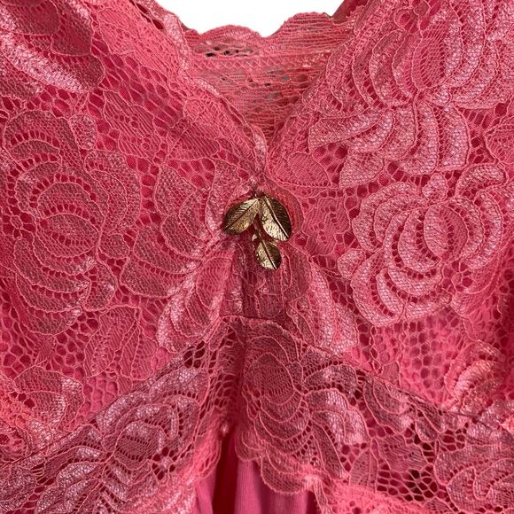Alcea Rosea Womans Pink Lace Detail V Neck Maxi Slip Dress Nightgown M Coquette - Picture 3 of 8